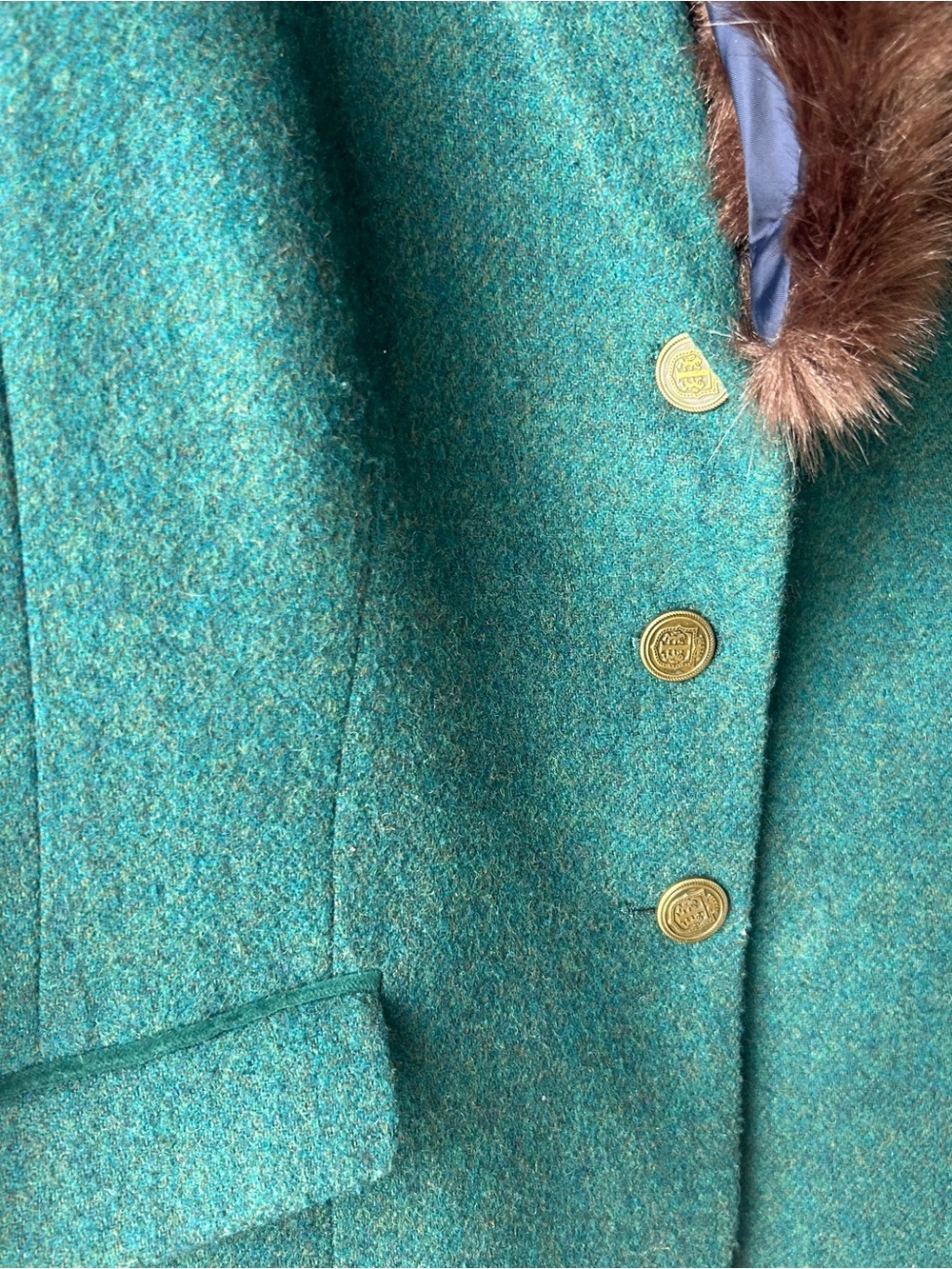 Talbots Faux Fur Collar Aberdeen Blazer Forest Green 14P - Picture 4 of 13